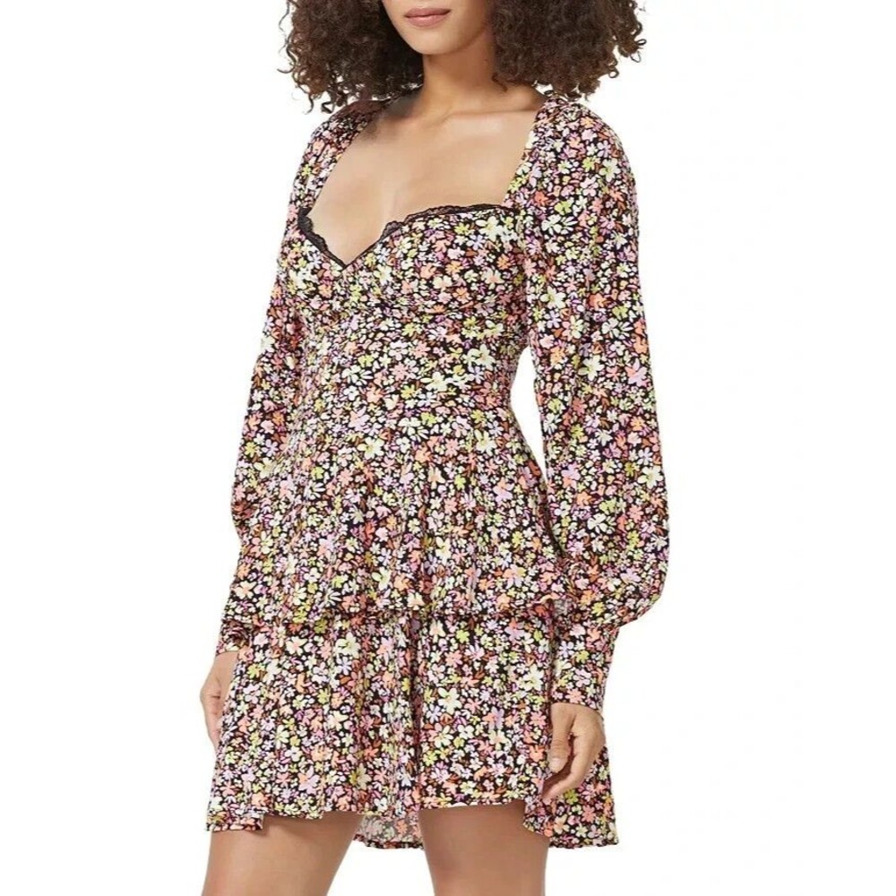 AFRM Women's Modesto Sweetheart Mini Dress Multi Color Long Sleeve Size S